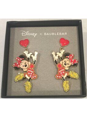 Baublebar x Disney Dancing Minnie Mouse on Heart Pierced Earrings Goldtone